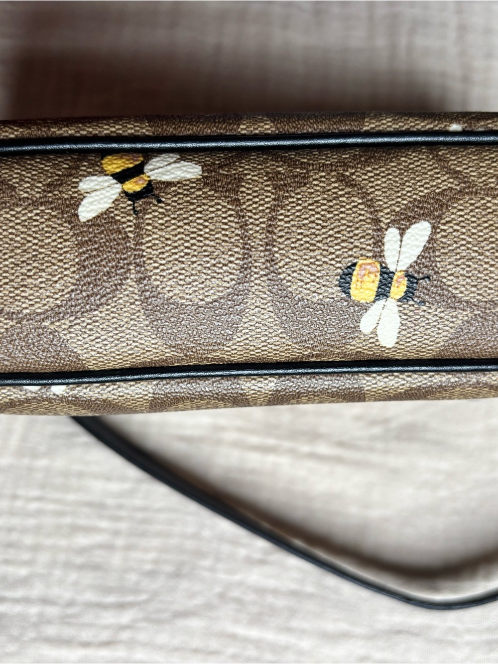 Coach Brown Signature Bee Print Shoulder Bag with Black Trim - Picture 13 of 16